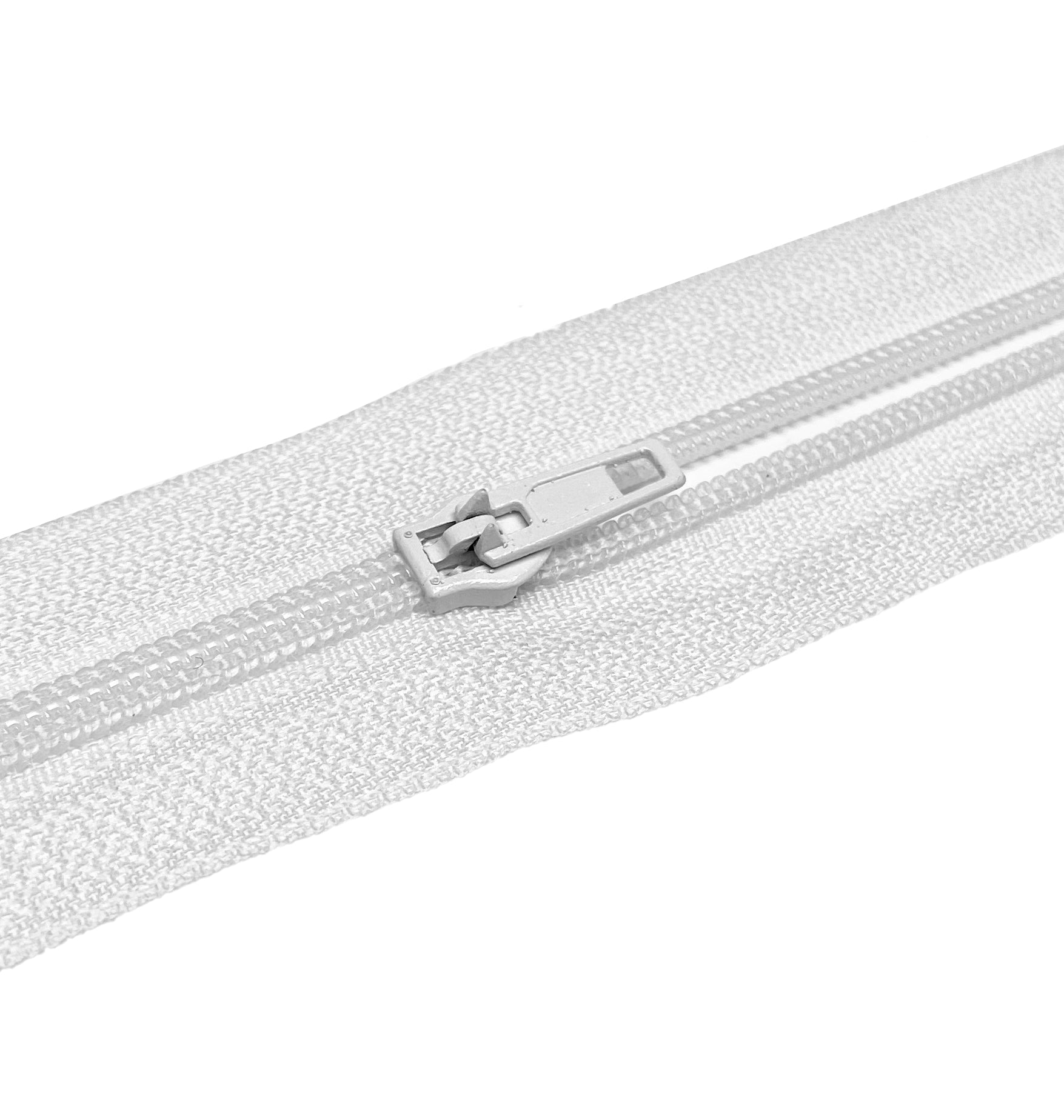 28" #3 Nylon Coil Closed-End Zipper - White w/ Pin Lock Slider, image 2